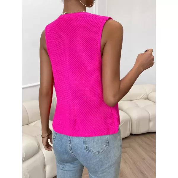SweatyRocks Women's Casual V Neck Button Down Vest Tank Top Sleeveless Cardigan Sweater Vest