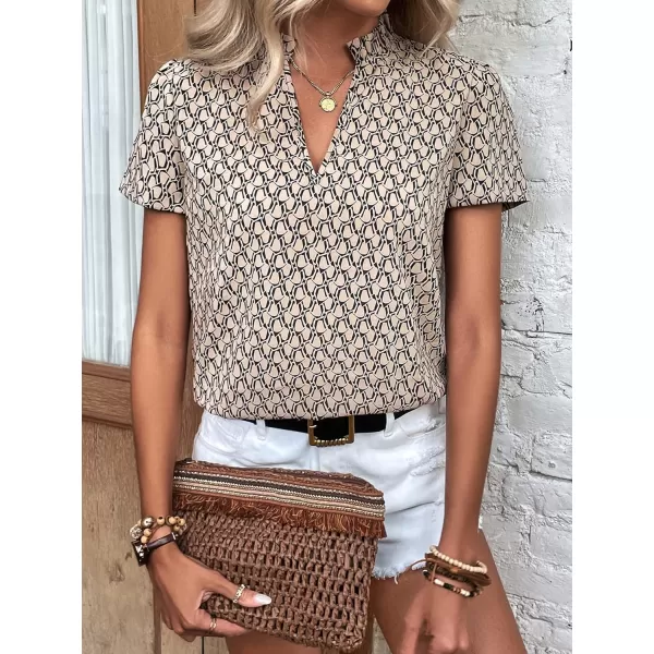 SweatyRocks Women's Casual V Neck Short Sleeve Frill Trim Blouse Shirt Top