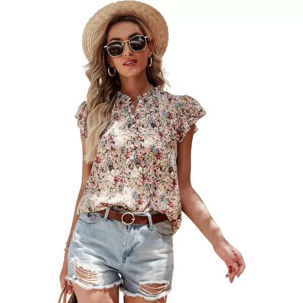 SweatyRocks Women's Casual V Neck Short Sleeve Frill Trim Blouse Shirt Top