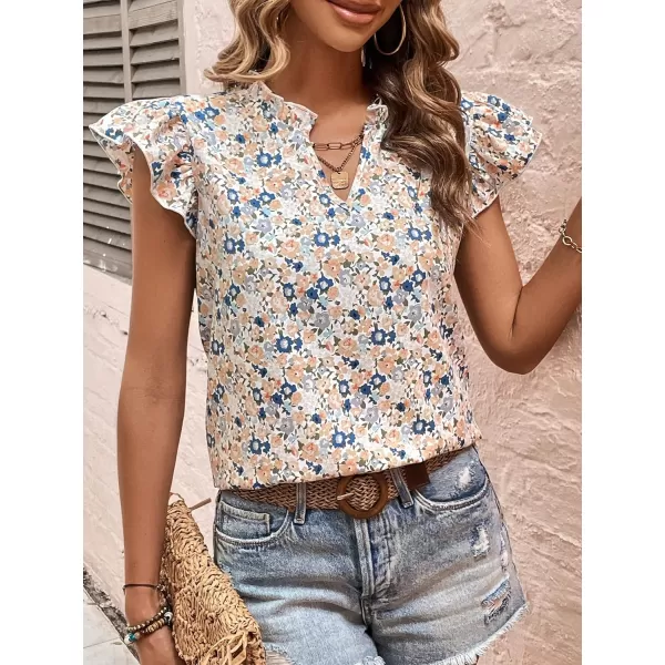 SweatyRocks Women's Casual V Neck Short Sleeve Frill Trim Blouse Shirt Top