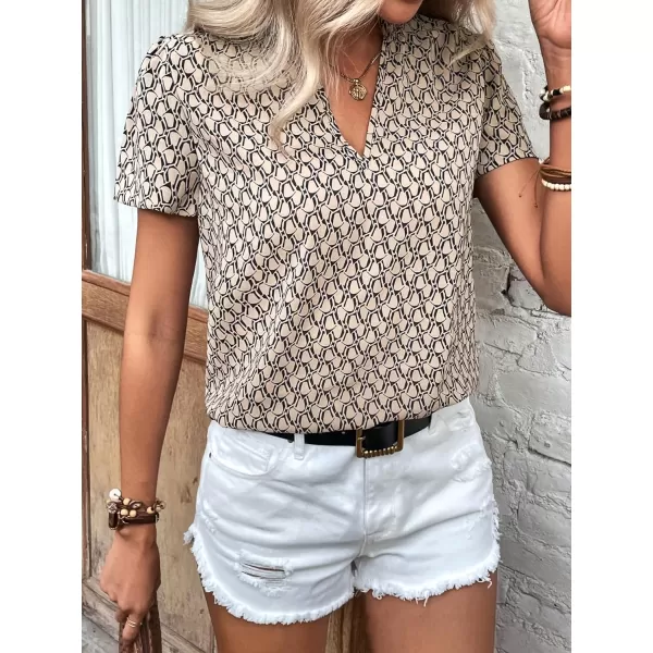SweatyRocks Women's Casual V Neck Short Sleeve Frill Trim Blouse Shirt Top