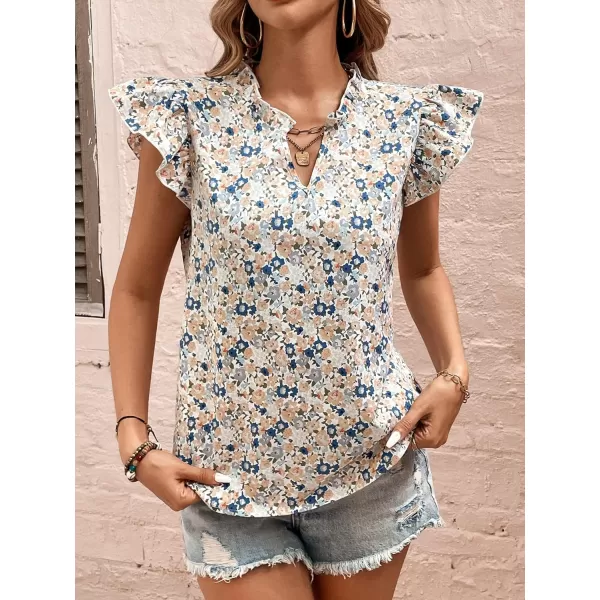 SweatyRocks Women's Casual V Neck Short Sleeve Frill Trim Blouse Shirt Top