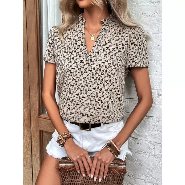 SweatyRocks Women's Casual V Neck Short Sleeve Frill Trim Blouse Shirt Top