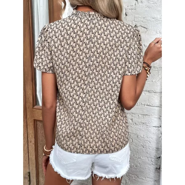 SweatyRocks Women's Casual V Neck Short Sleeve Frill Trim Blouse Shirt Top