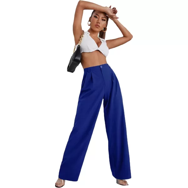SweatyRocks Women's Casual Wide Leg High Waisted Button Down Straight Long Trousers Pants