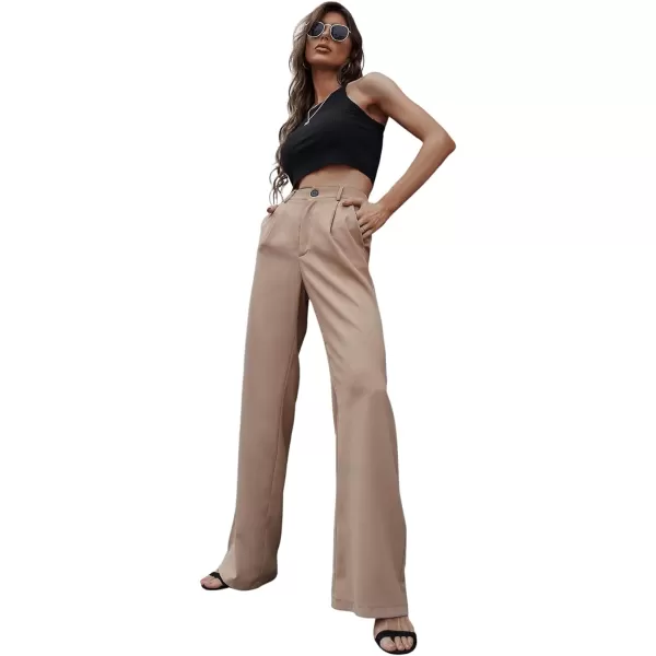 SweatyRocks Women's Casual Wide Leg High Waisted Button Down Straight Long Trousers Pants