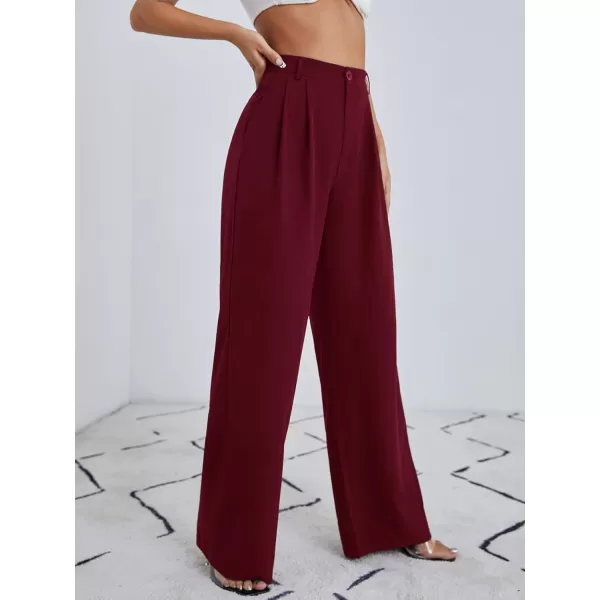 SweatyRocks Women's Casual Wide Leg High Waisted Button Down Straight Long Trousers Pants