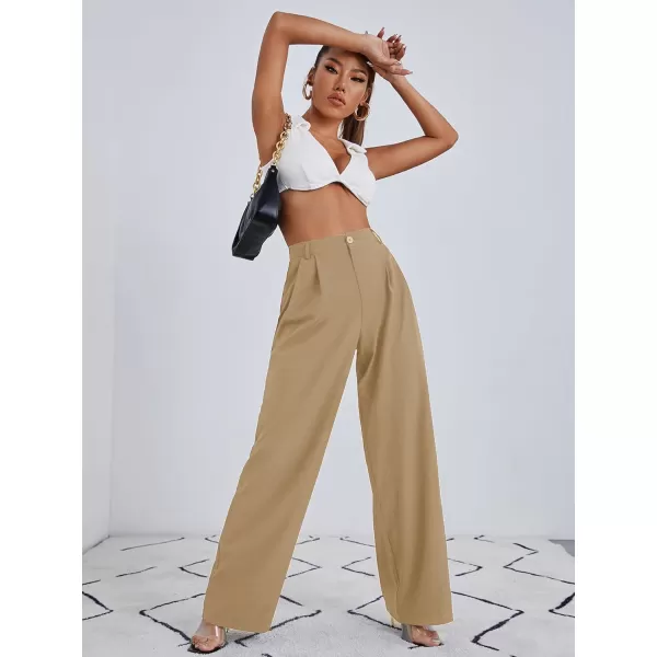 SweatyRocks Women's Casual Wide Leg High Waisted Button Down Straight Long Trousers Pants