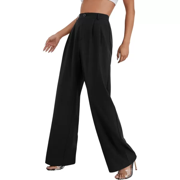 SweatyRocks Women's Casual Wide Leg High Waisted Button Down Straight Long Trousers Pants