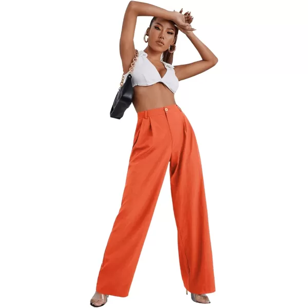 SweatyRocks Women's Casual Wide Leg High Waisted Button Down Straight Long Trousers Pants
