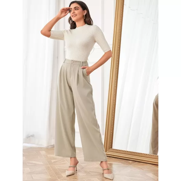 SweatyRocks Women's Casual Wide Leg High Waisted Button Down Straight Long Trousers Pants
