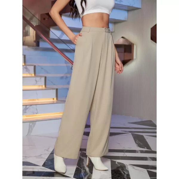 SweatyRocks Women's Casual Wide Leg High Waisted Button Down Straight Long Trousers Pants