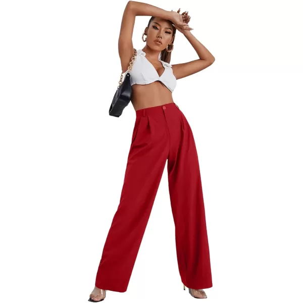 SweatyRocks Women's Casual Wide Leg High Waisted Button Down Straight Long Trousers Pants