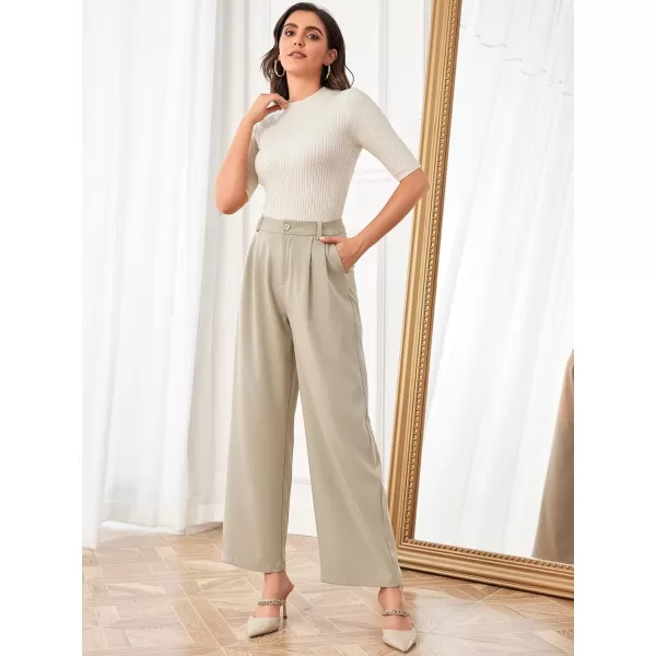 SweatyRocks Women's Casual Wide Leg High Waisted Button Down Straight Long Trousers Pants
