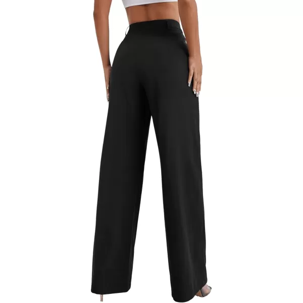 SweatyRocks Women's Casual Wide Leg High Waisted Button Down Straight Long Trousers Pants