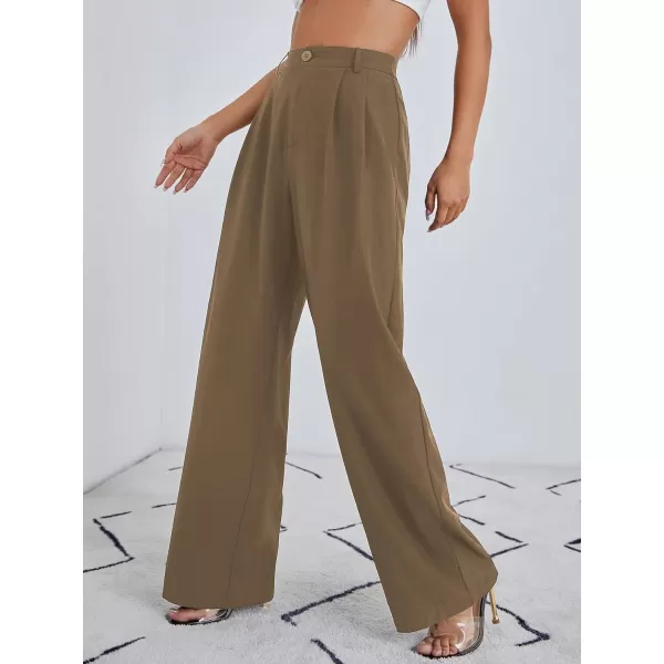 SweatyRocks Women's Casual Wide Leg High Waisted Button Down Straight Long Trousers Pants