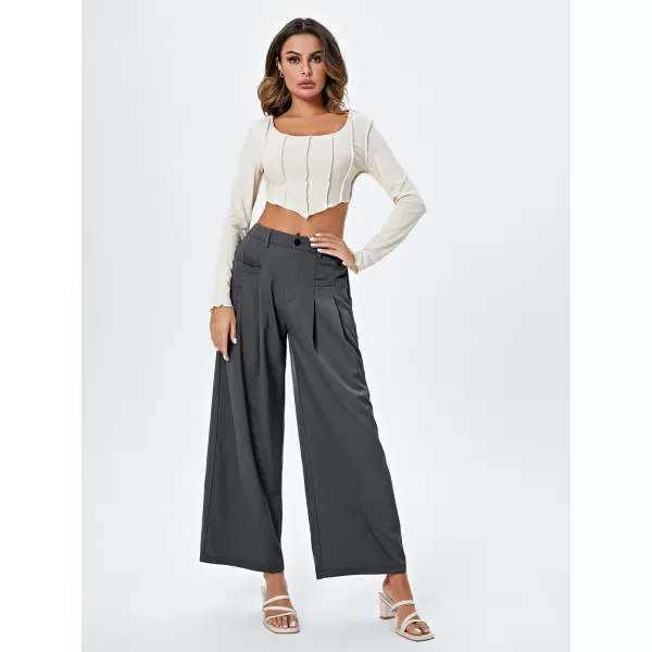 SweatyRocks Women's Casual Wide Leg High Waisted Button Down Straight Long Trousers Pants