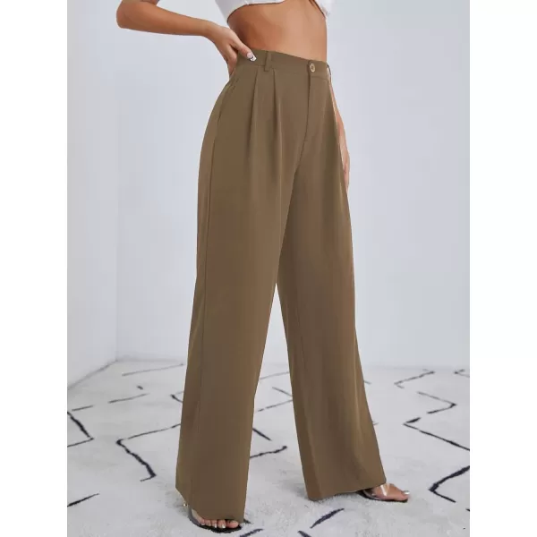 SweatyRocks Women's Casual Wide Leg High Waisted Button Down Straight Long Trousers Pants