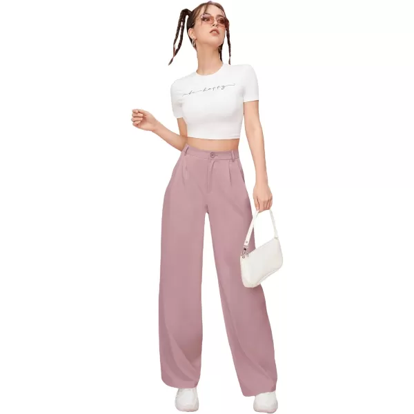 SweatyRocks Women's Casual Wide Leg High Waisted Button Down Straight Long Trousers Pants