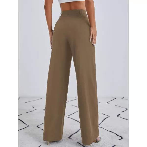 SweatyRocks Women's Casual Wide Leg High Waisted Button Down Straight Long Trousers Pants