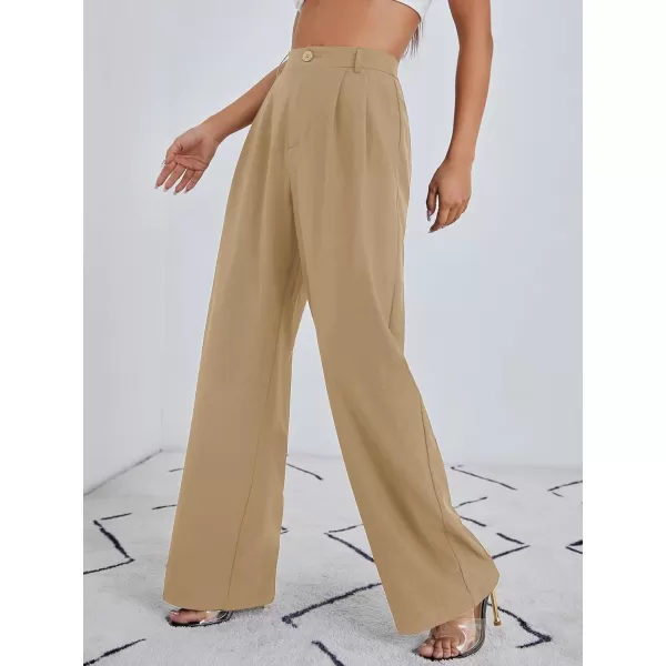 SweatyRocks Women's Casual Wide Leg High Waisted Button Down Straight Long Trousers Pants