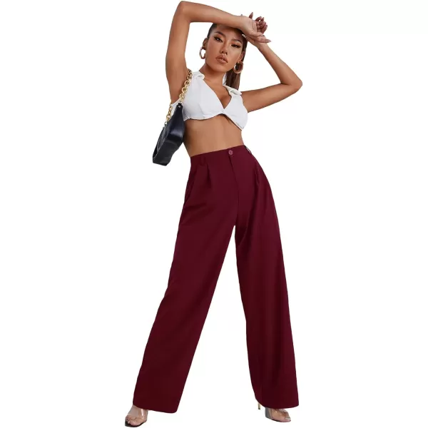 SweatyRocks Women's Casual Wide Leg High Waisted Button Down Straight Long Trousers Pants
