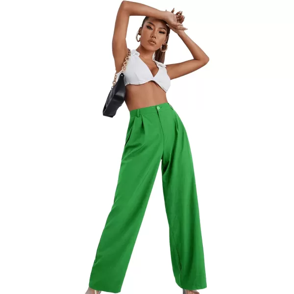 SweatyRocks Women's Casual Wide Leg High Waisted Button Down Straight Long Trousers Pants