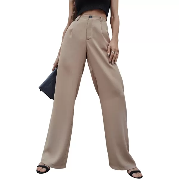 SweatyRocks Women's Casual Wide Leg High Waisted Button Down Straight Long Trousers Pants