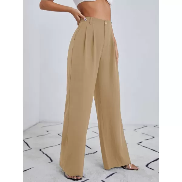 SweatyRocks Women's Casual Wide Leg High Waisted Button Down Straight Long Trousers Pants