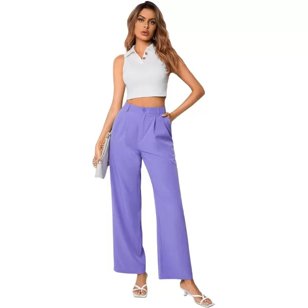 SweatyRocks Women's Casual Wide Leg High Waisted Button Down Straight Long Trousers Pants