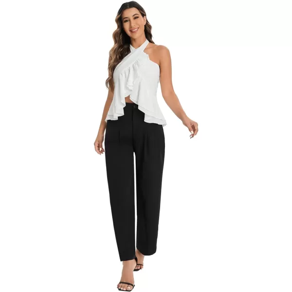 SweatyRocks Women's Casual Wide Leg High Waisted Button Down Straight Long Trousers Pants