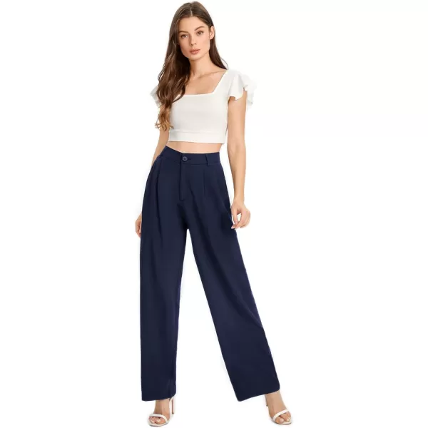 SweatyRocks Women's Casual Wide Leg High Waisted Button Down Straight Long Trousers Pants