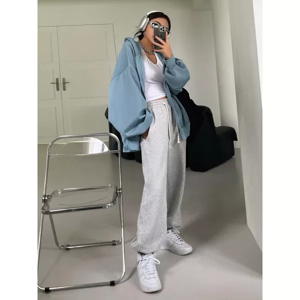 SweatyRocks Women's Causal Drop Shoulder Long Sleeve Sweatshirts Oversized Full Zip Solid Hoodie with Pocket