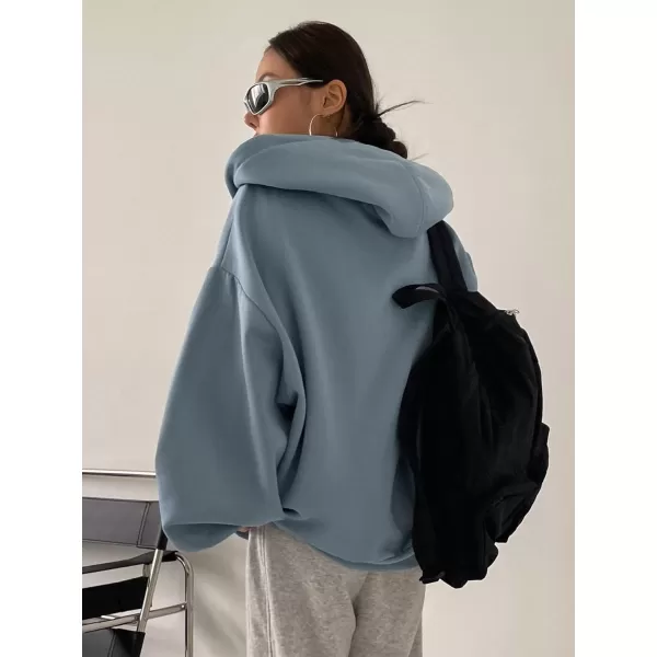 SweatyRocks Women's Causal Drop Shoulder Long Sleeve Sweatshirts Oversized Full Zip Solid Hoodie with Pocket