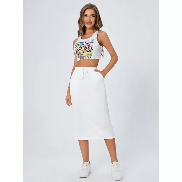 SweatyRocks Women's Causal High Waist Midi Skirt Drawstring Solid Athletic Skirt with Pockets