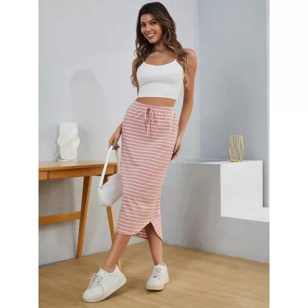 SweatyRocks Women's Causal High Waist Midi Skirt Drawstring Solid Athletic Skirt with Pockets
