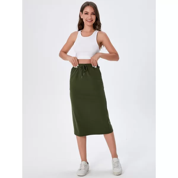 SweatyRocks Women's Causal High Waist Midi Skirt Drawstring Solid Athletic Skirt with Pockets