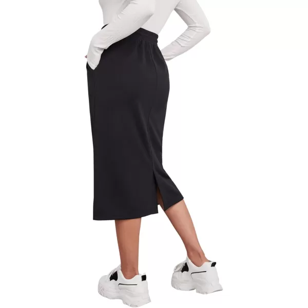 SweatyRocks Women's Causal High Waist Midi Skirt Drawstring Solid Athletic Skirt with Pockets