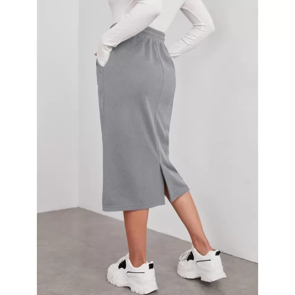 SweatyRocks Women's Causal High Waist Midi Skirt Drawstring Solid Athletic Skirt with Pockets