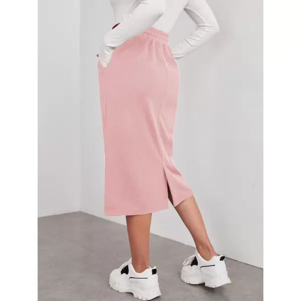 SweatyRocks Women's Causal High Waist Midi Skirt Drawstring Solid Athletic Skirt with Pockets