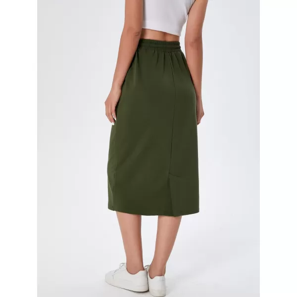 SweatyRocks Women's Causal High Waist Midi Skirt Drawstring Solid Athletic Skirt with Pockets