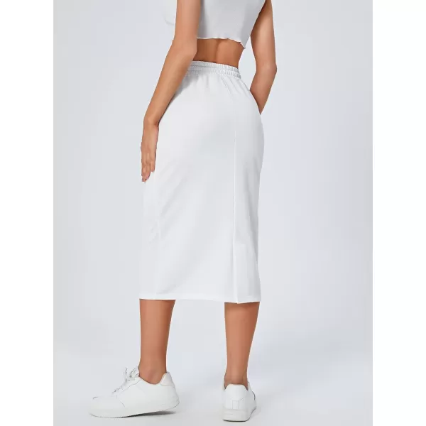 SweatyRocks Women's Causal High Waist Midi Skirt Drawstring Solid Athletic Skirt with Pockets