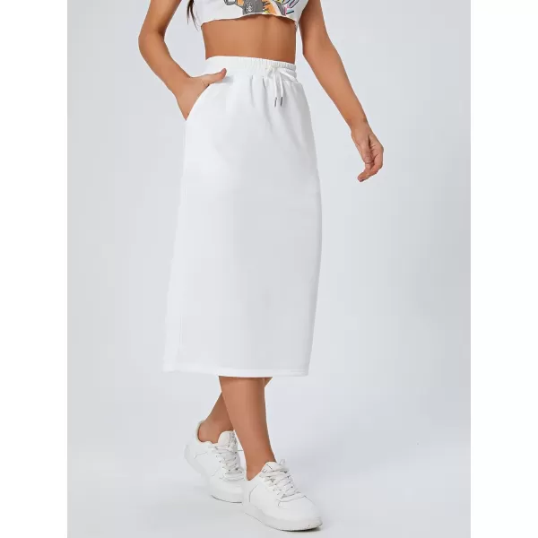 SweatyRocks Women's Causal High Waist Midi Skirt Drawstring Solid Athletic Skirt with Pockets