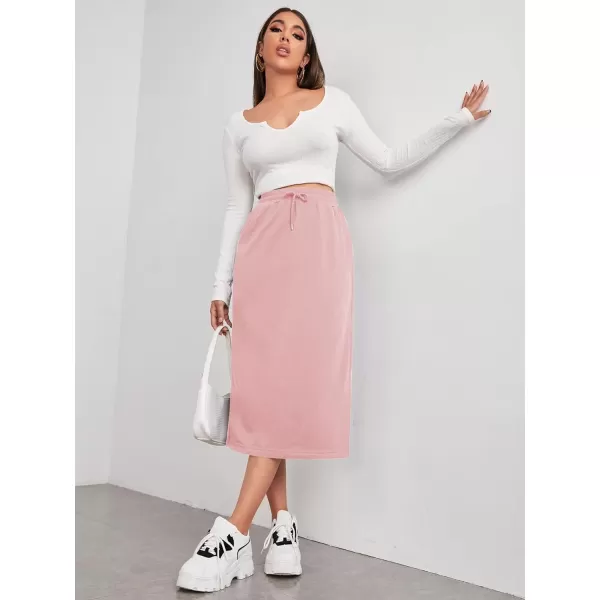 SweatyRocks Women's Causal High Waist Midi Skirt Drawstring Solid Athletic Skirt with Pockets