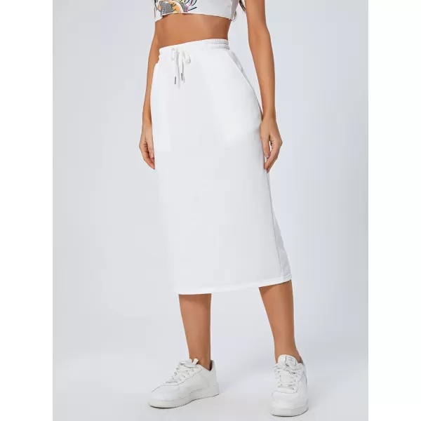 SweatyRocks Women's Causal High Waist Midi Skirt Drawstring Solid Athletic Skirt with Pockets