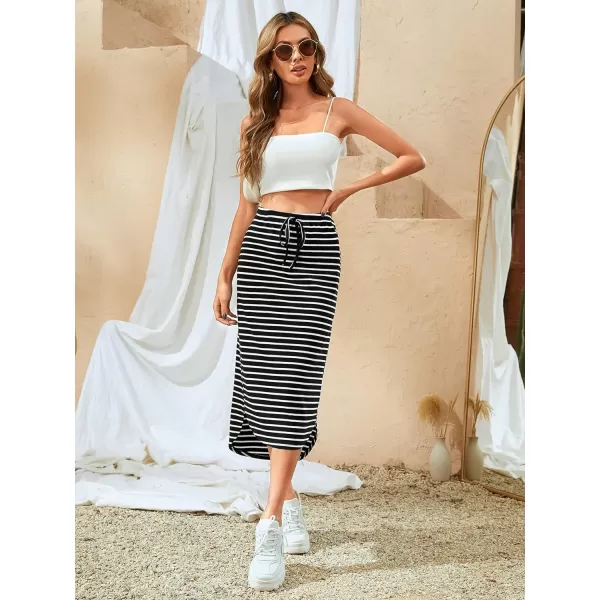 SweatyRocks Women's Causal High Waist Midi Skirt Drawstring Solid Athletic Skirt with Pockets