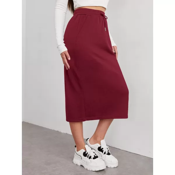 SweatyRocks Women's Causal High Waist Midi Skirt Drawstring Solid Athletic Skirt with Pockets