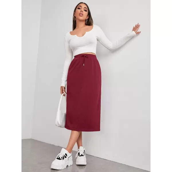 SweatyRocks Women's Causal High Waist Midi Skirt Drawstring Solid Athletic Skirt with Pockets