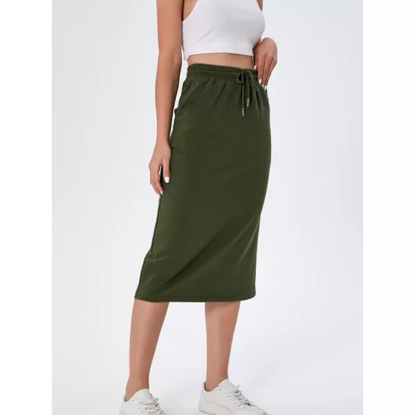 SweatyRocks Women's Causal High Waist Midi Skirt Drawstring Solid Athletic Skirt with Pockets