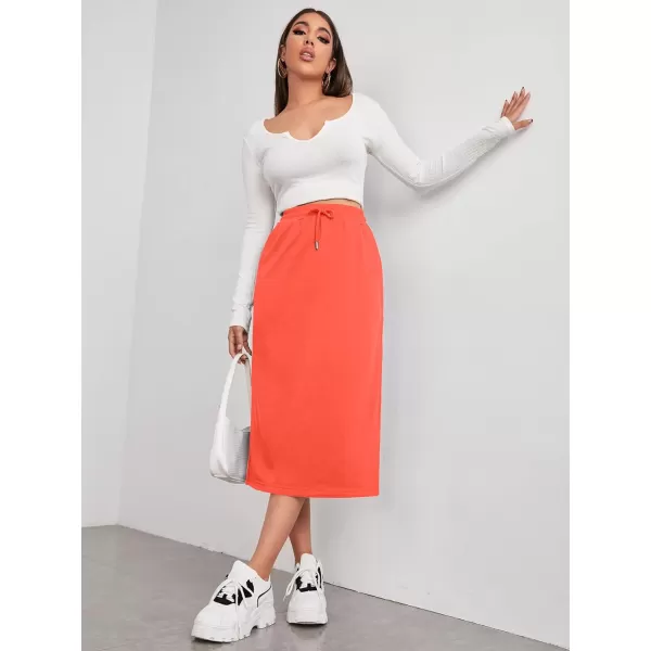SweatyRocks Women's Causal High Waist Midi Skirt Drawstring Solid Athletic Skirt with Pockets